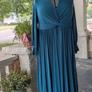 Eloquii Teal Long Sleeve Dress with Twist Front